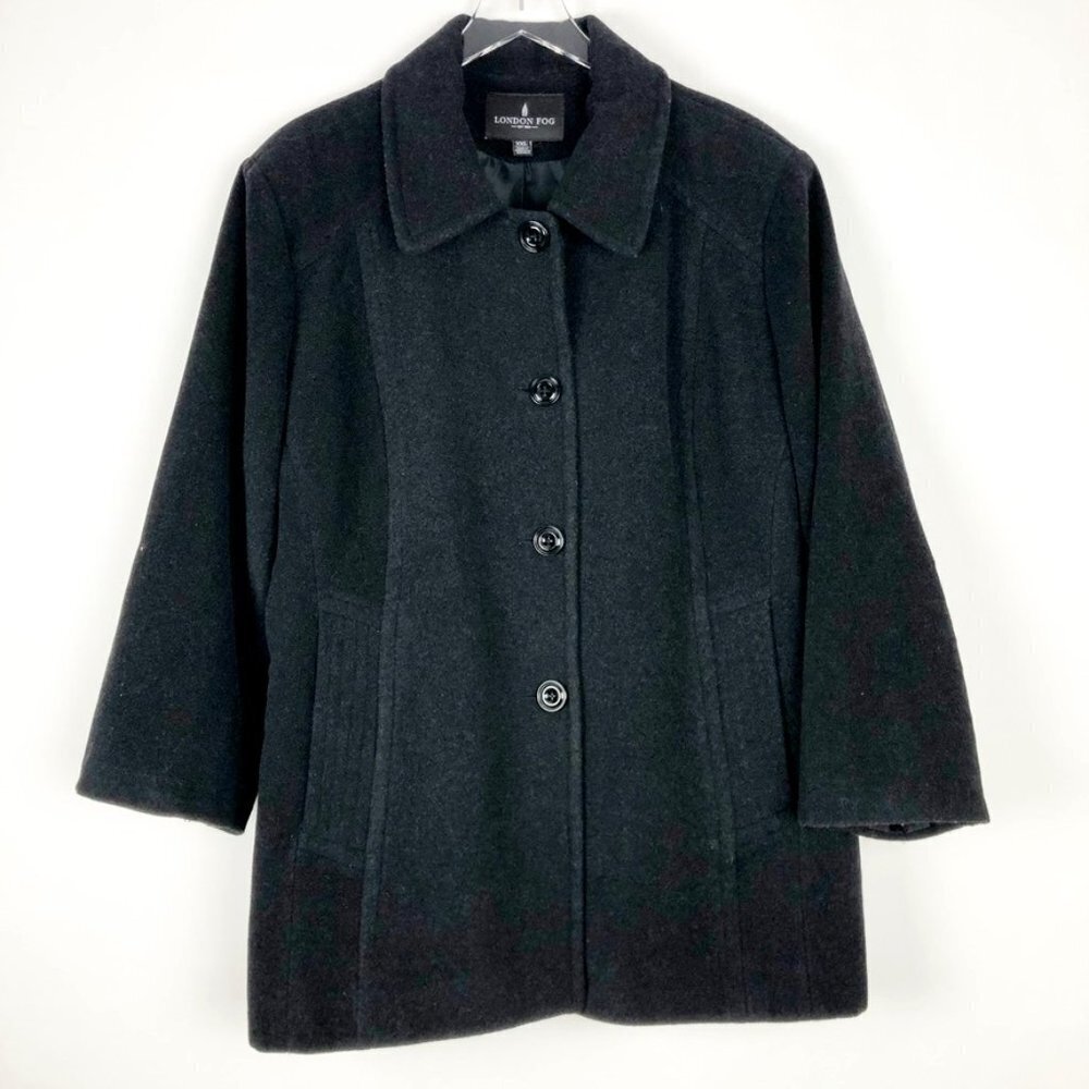 London Fog Coat Womens Size XXL Black Wool Peacoat Cold Weather Classic Overcoat